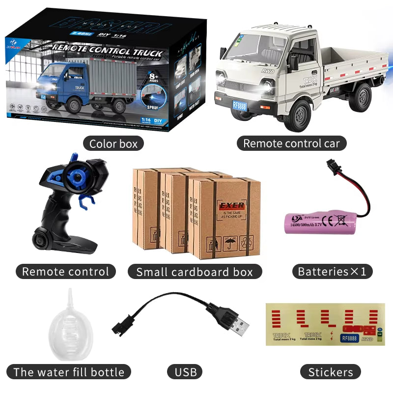 New KF21 1:16 2.4GHZ Remote Control Car Simulates Drift and Climbing Trucks with Spray and LED Lights Toy for Children Boys Gift