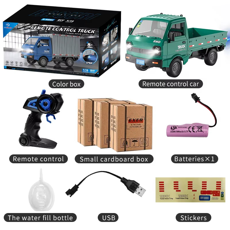 New KF21 1:16 2.4GHZ Remote Control Car Simulates Drift and Climbing Trucks with Spray and LED Lights Toy for Children Boys Gift